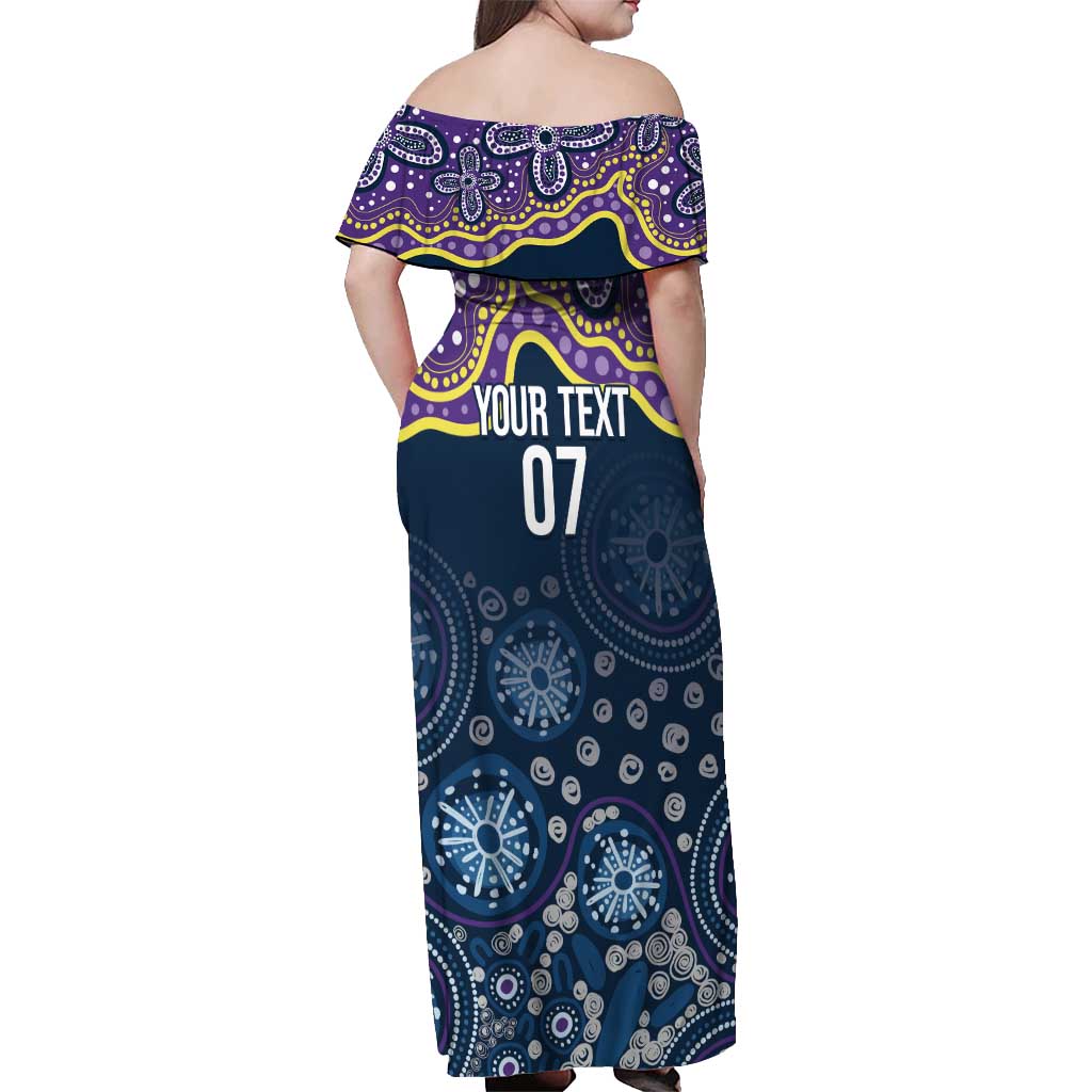 Melbourne Rugby NRL Custom Indigenous Off Shoulder Maxi Dress Raging Storms - Aussie Hoodie