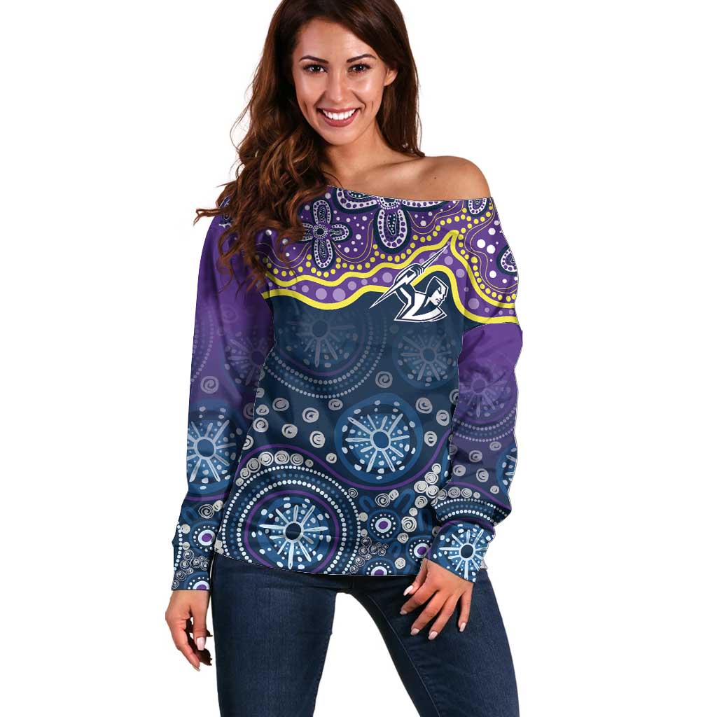Melbourne Rugby NRL Custom Indigenous Off Shoulder Sweater Raging Storms - Aussie Hoodie