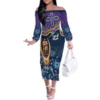 Melbourne Rugby NRL Custom Indigenous Off The Shoulder Long Sleeve Dress Raging Storms - Aussie Hoodie