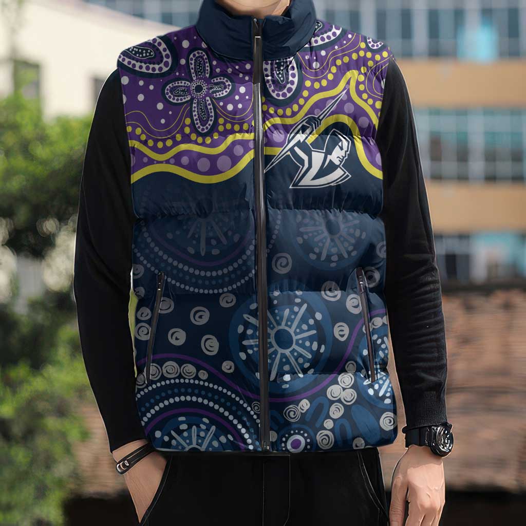 Melbourne Rugby NRL Custom Indigenous Sleeveless Puffer Jacket Raging Storms - Aussie Hoodie