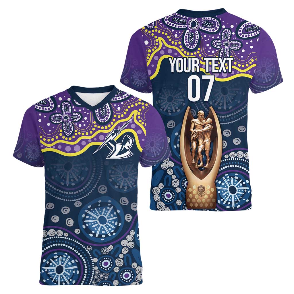 Melbourne Rugby NRL Custom Indigenous Women V-Neck T-Shirt Raging Storms - Aussie Hoodie