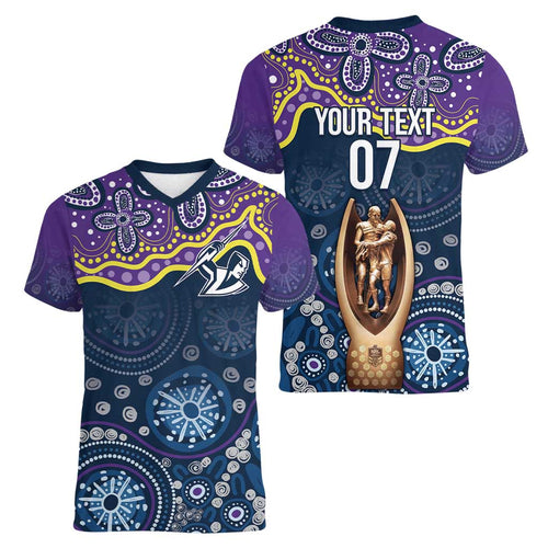 Melbourne Rugby NRL Custom Indigenous Women V-Neck T-Shirt Raging Storms - Aussie Hoodie