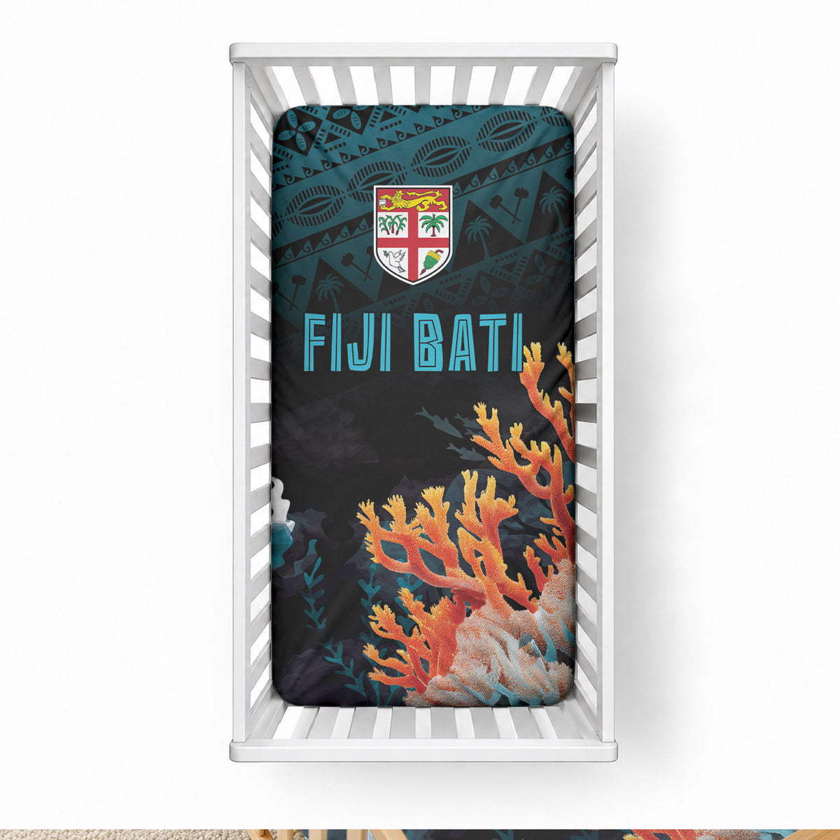 Fiji Bati Rugby Viti Masi Baby Bed Cover Coral Motifs