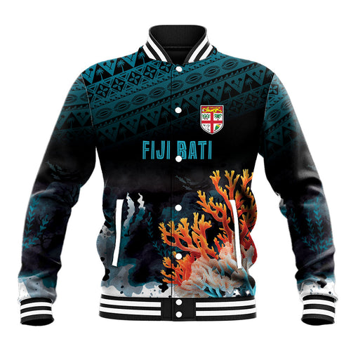 Fiji Bati Rugby Custom Viti Masi Baseball Jacket Coral Motifs