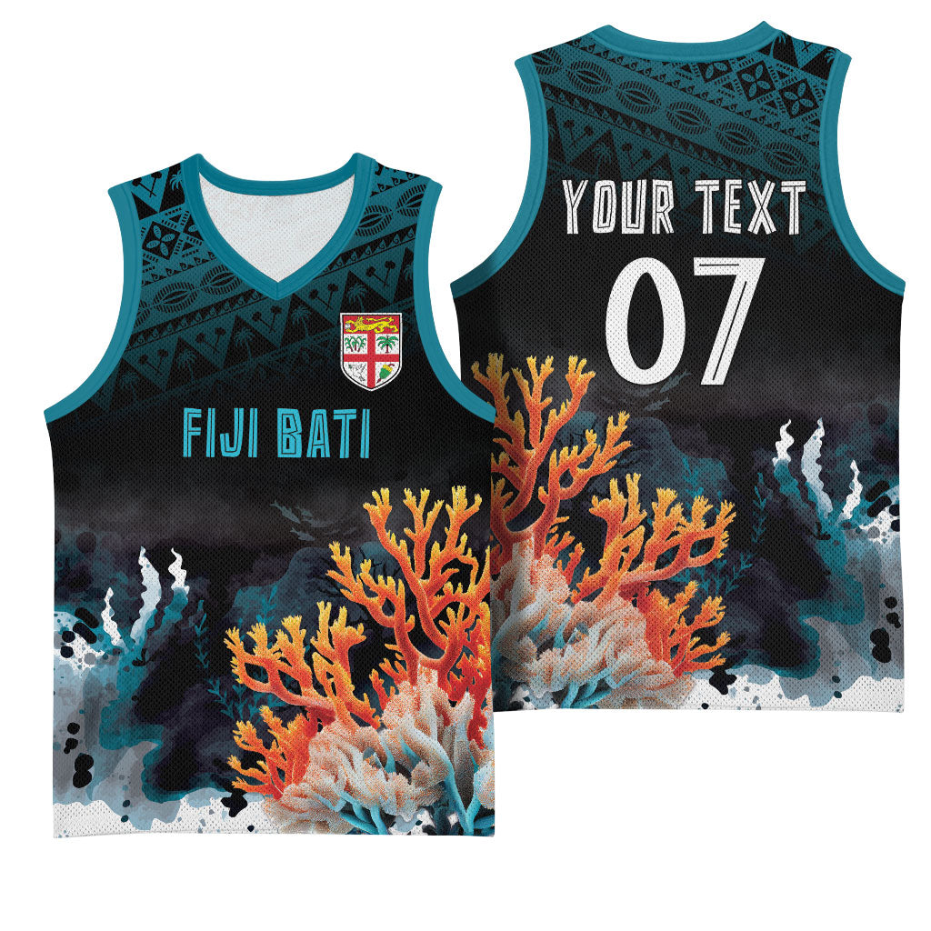 Fiji Bati Rugby Custom Viti Masi Basketball Jersey Coral Motifs