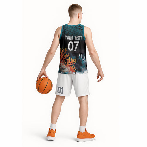 Fiji Bati Rugby Custom Viti Masi Basketball Jersey Coral Motifs