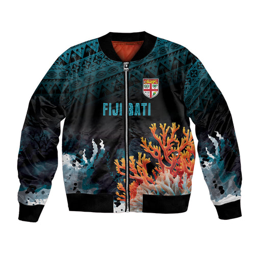 Fiji Bati Rugby Custom Viti Masi Bomber Jacket Coral Motifs