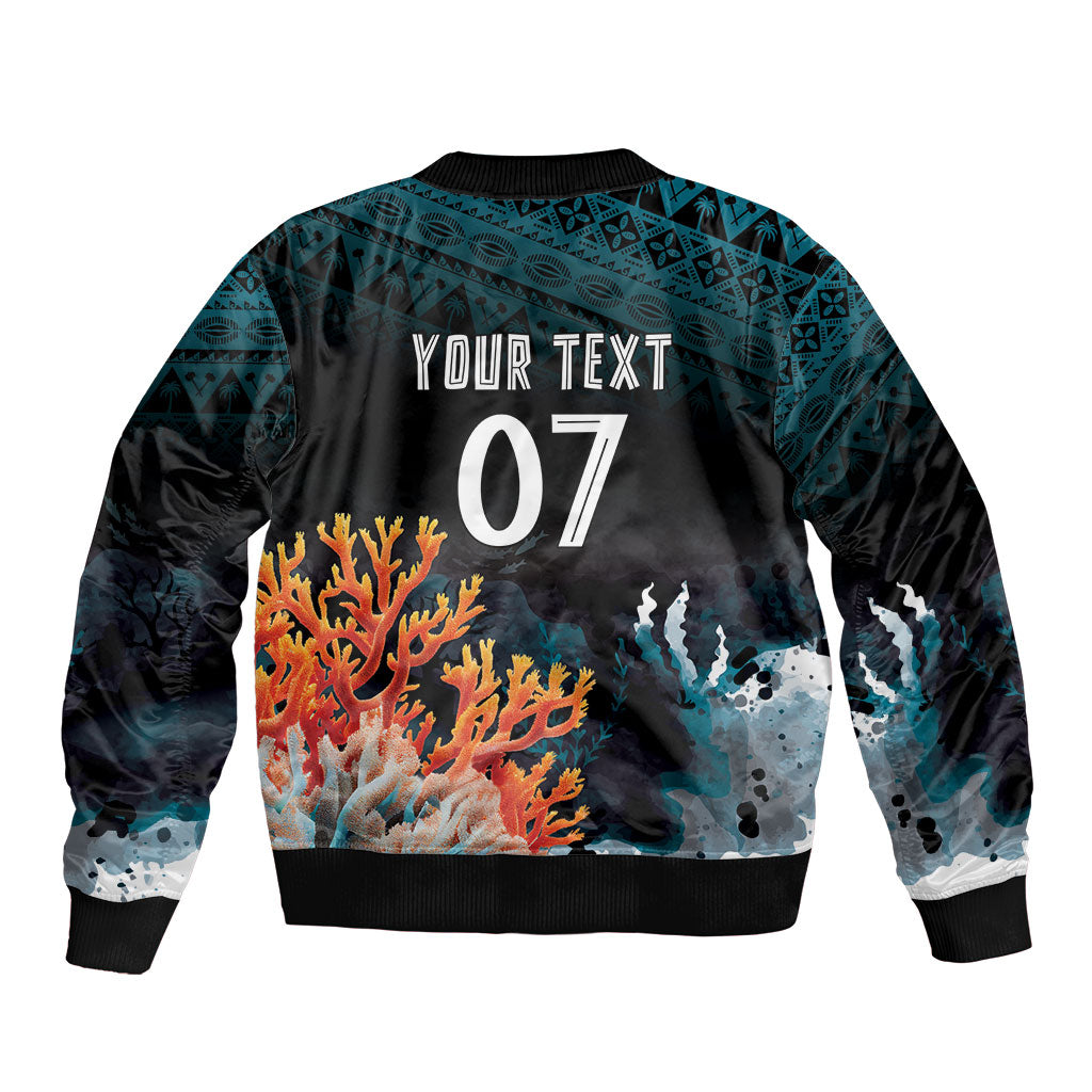 Fiji Bati Rugby Custom Viti Masi Bomber Jacket Coral Motifs