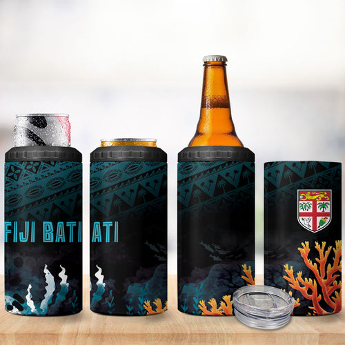 Fiji Bati Rugby Viti Masi 4 in 1 Can Cooler Tumbler Coral Motifs