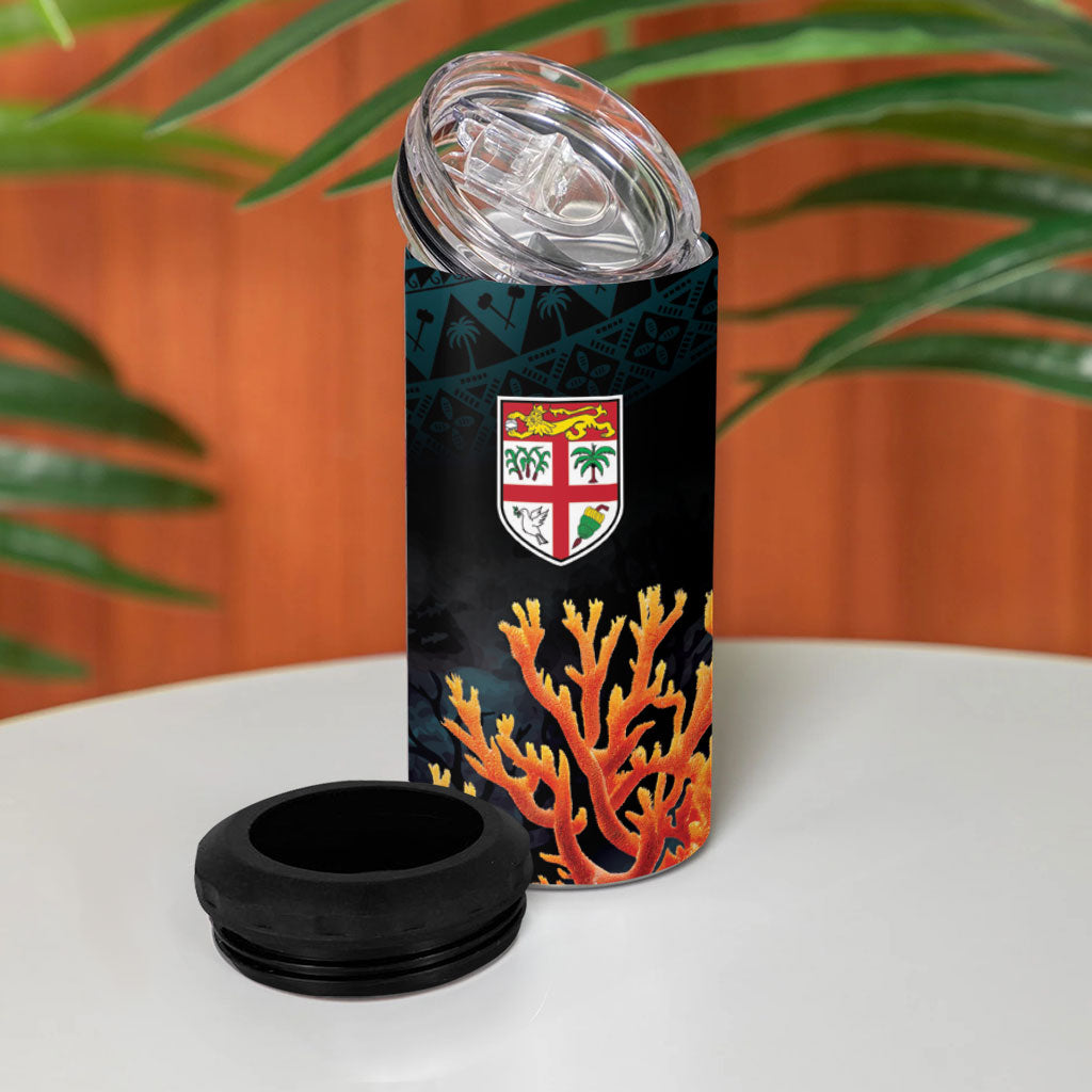 Fiji Bati Rugby Viti Masi 4 in 1 Can Cooler Tumbler Coral Motifs