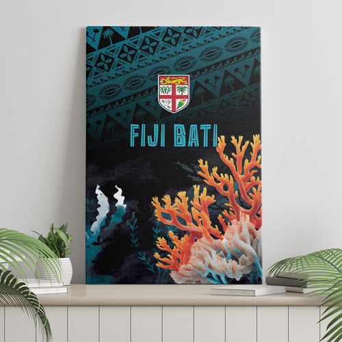 Fiji Bati Rugby Viti Masi Canvas Wall Art Coral Motifs