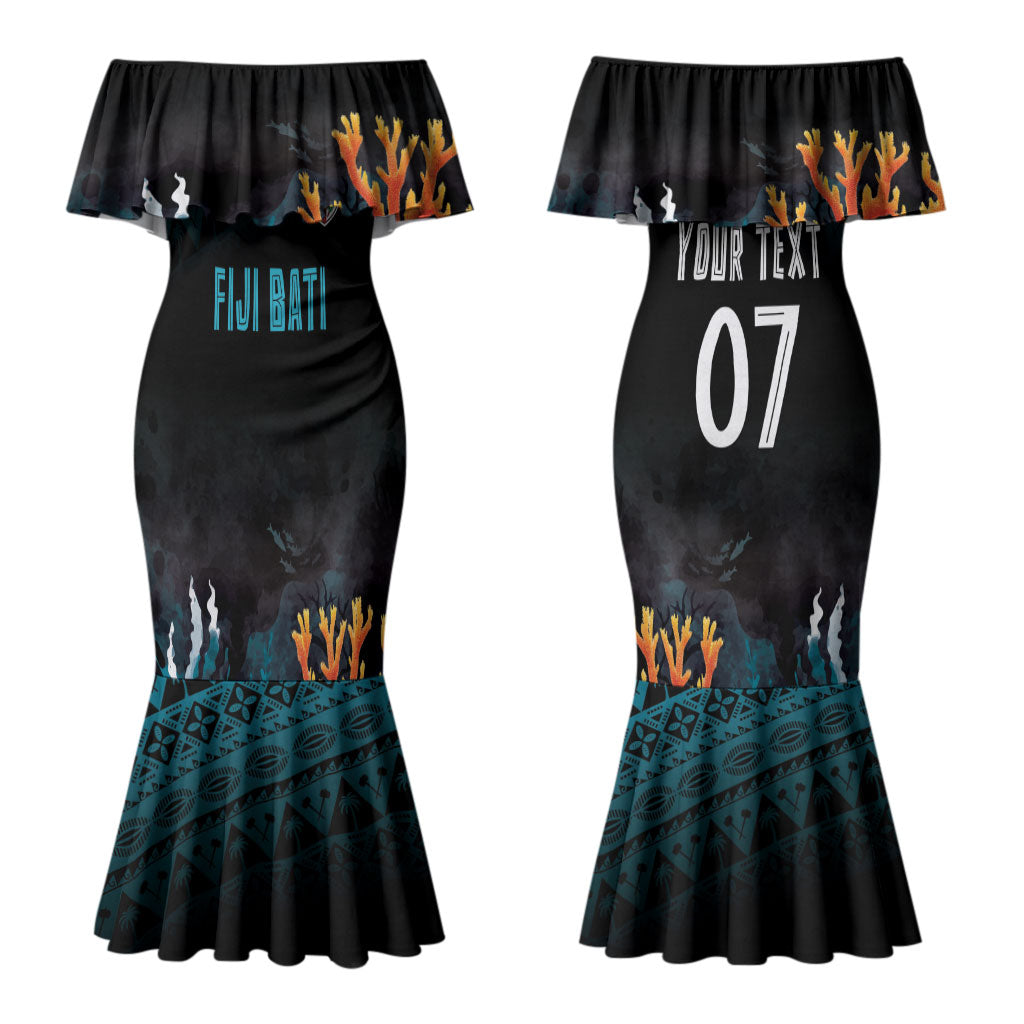 Fiji Bati Rugby Custom Viti Masi Couples Matching Mermaid Dress and Long Sleeve Button Shirt Coral Motifs