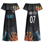 Fiji Bati Rugby Custom Viti Masi Couples Matching Off Shoulder Maxi Dress and Long Sleeve Button Shirt Coral Motifs