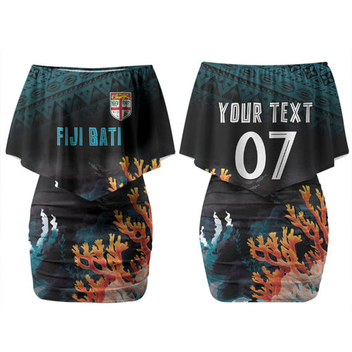 Fiji Bati Rugby Custom Viti Masi Couples Matching Off Shoulder Short Dress and Hawaiian Shirt Coral Motifs