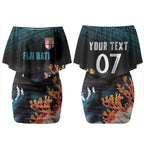 Fiji Bati Rugby Custom Viti Masi Couples Matching Off Shoulder Short Dress and Long Sleeve Button Shirt Coral Motifs