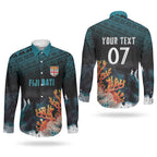 Fiji Bati Rugby Custom Viti Masi Couples Matching Summer Maxi Dress and Long Sleeve Button Shirt Coral Motifs