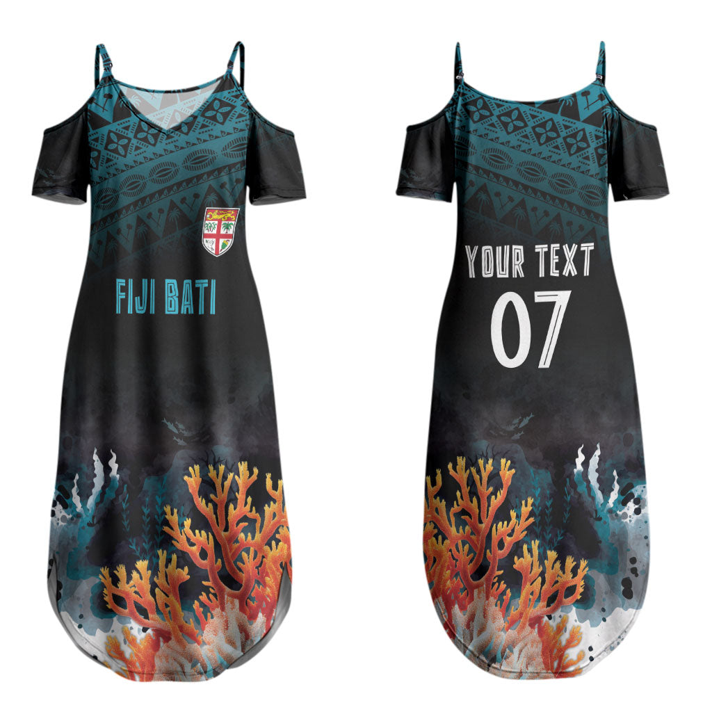 Fiji Bati Rugby Custom Viti Masi Couples Matching Summer Maxi Dress and Long Sleeve Button Shirt Coral Motifs