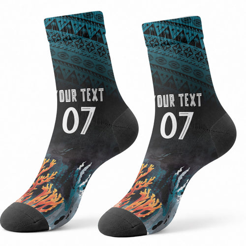 Fiji Bati Rugby Custom Viti Masi Crew Socks Coral Motifs