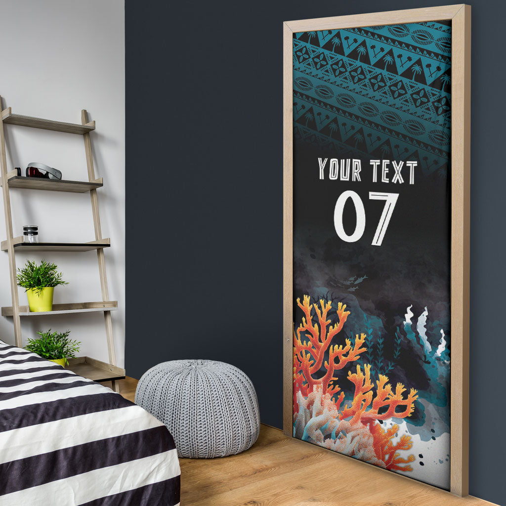 Fiji Bati Rugby Custom Viti Masi Door Cover Coral Motifs