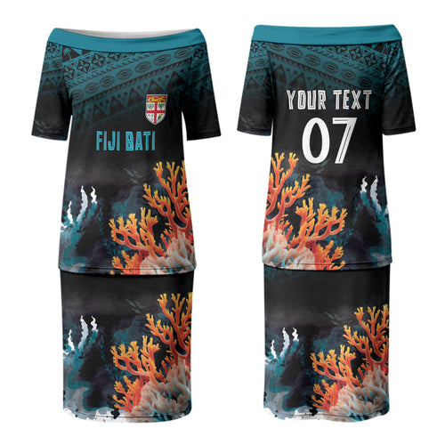 Fiji Bati Rugby Custom Viti Masi Family Matching Puletasi and Hawaiian Shirt Coral Motifs