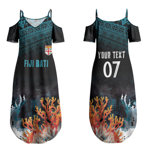 Fiji Bati Rugby Custom Viti Masi Family Matching Summer Maxi Dress and Hawaiian Shirt Coral Motifs
