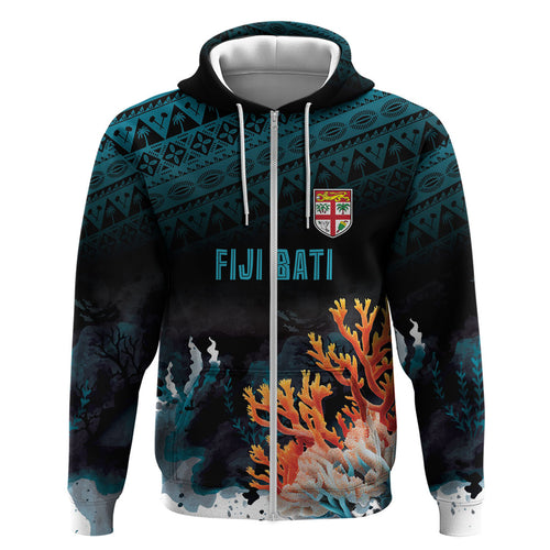 Fiji Bati Rugby Custom Viti Masi Hoodie Coral Motifs