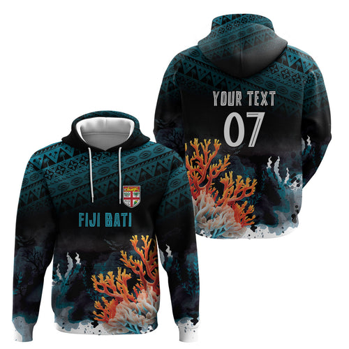 Fiji Bati Rugby Custom Viti Masi Hoodie Coral Motifs