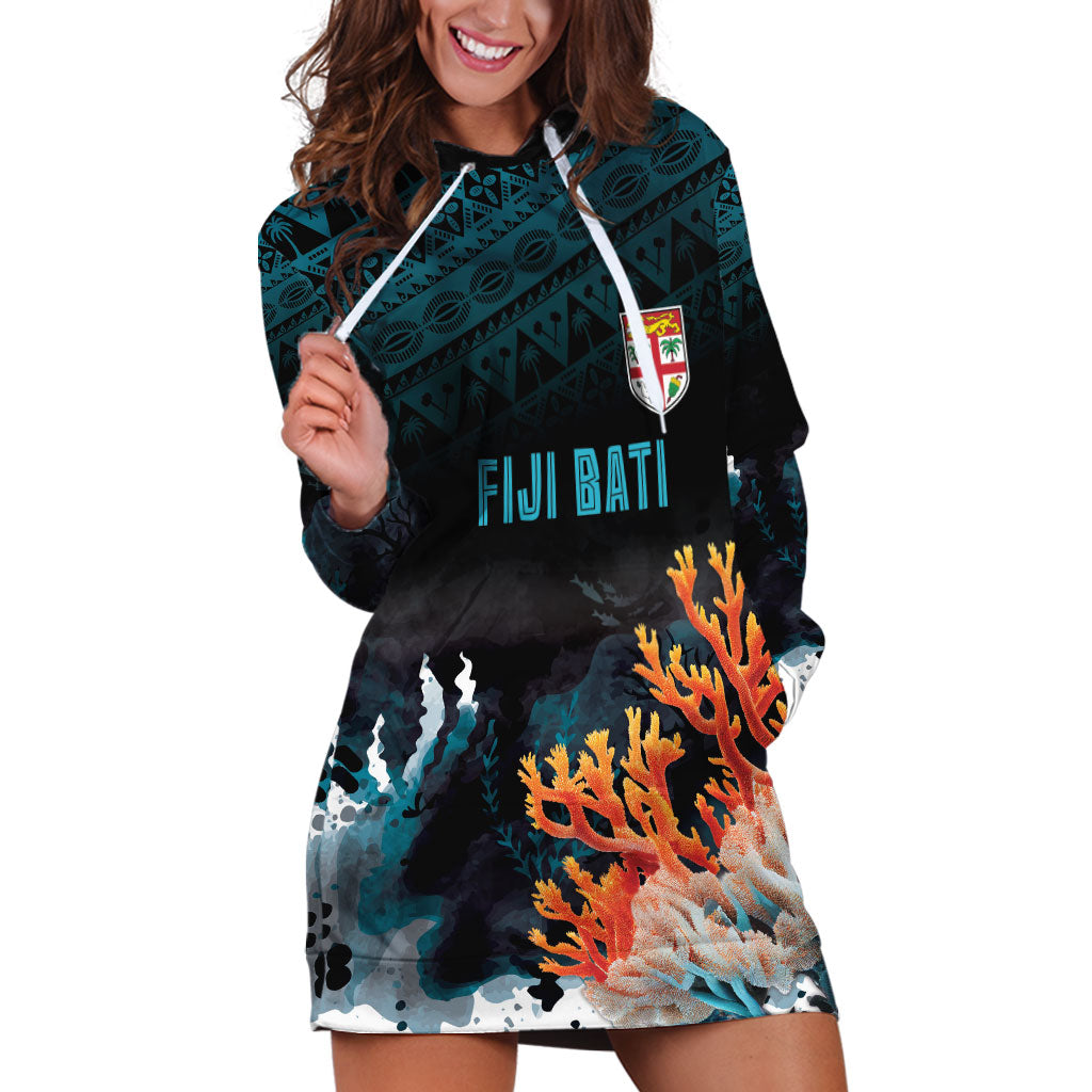 Fiji Bati Rugby Custom Viti Masi Hoodie Dress Coral Motifs