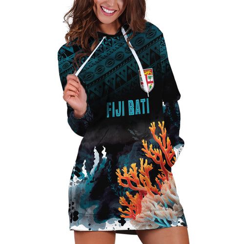 Fiji Bati Rugby Custom Viti Masi Hoodie Dress Coral Motifs