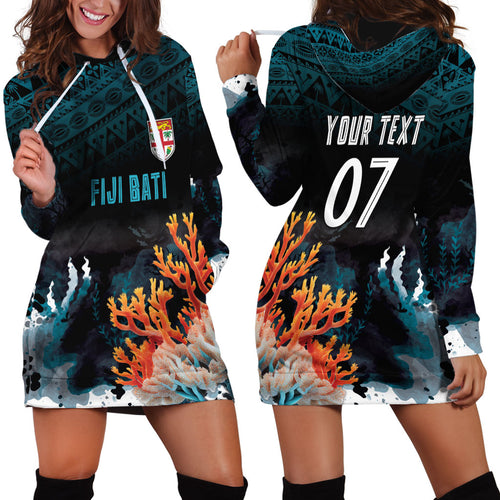Fiji Bati Rugby Custom Viti Masi Hoodie Dress Coral Motifs