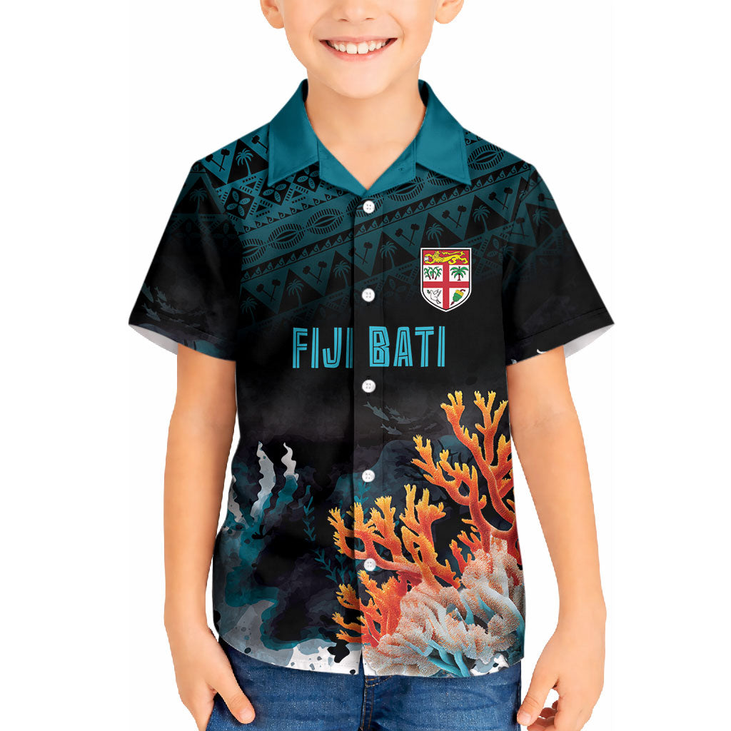Fiji Bati Rugby Custom Viti Masi Kid Hawaiian Shirt Coral Motifs