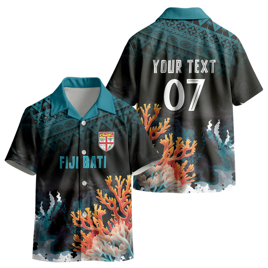Fiji Bati Rugby Custom Viti Masi Kid Hawaiian Shirt Coral Motifs