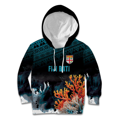 Fiji Bati Rugby Custom Viti Masi Kid Hoodie Coral Motifs