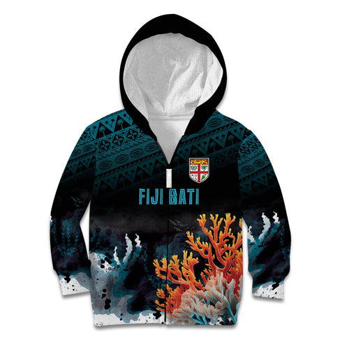 Fiji Bati Rugby Custom Viti Masi Kid Hoodie Coral Motifs