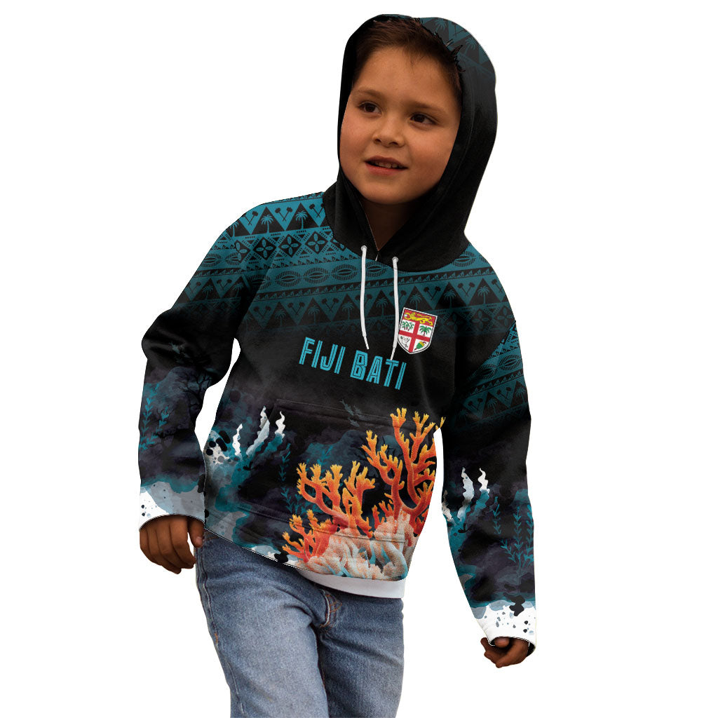 Fiji Bati Rugby Custom Viti Masi Kid Hoodie Coral Motifs