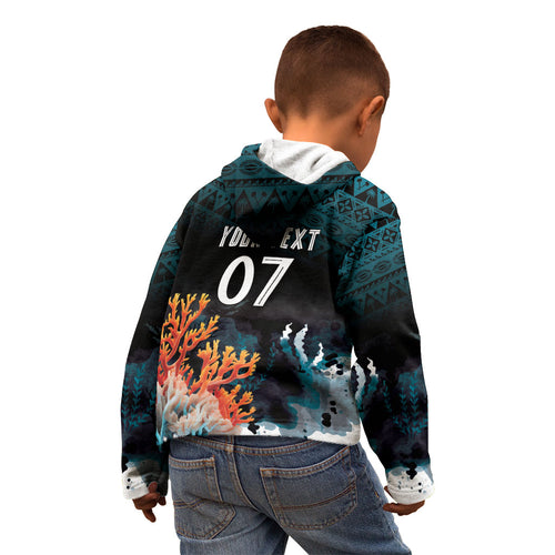 Fiji Bati Rugby Custom Viti Masi Kid Hoodie Coral Motifs