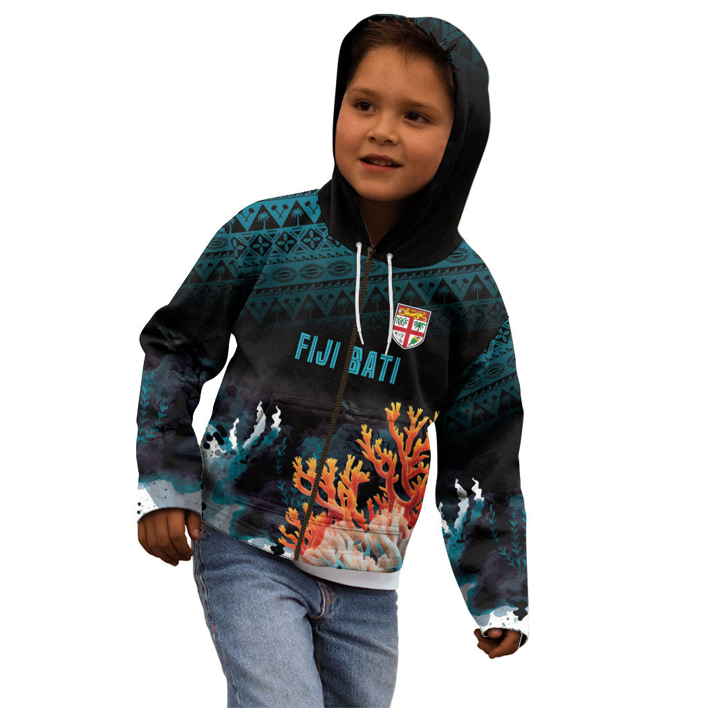 Fiji Bati Rugby Custom Viti Masi Kid Hoodie Coral Motifs