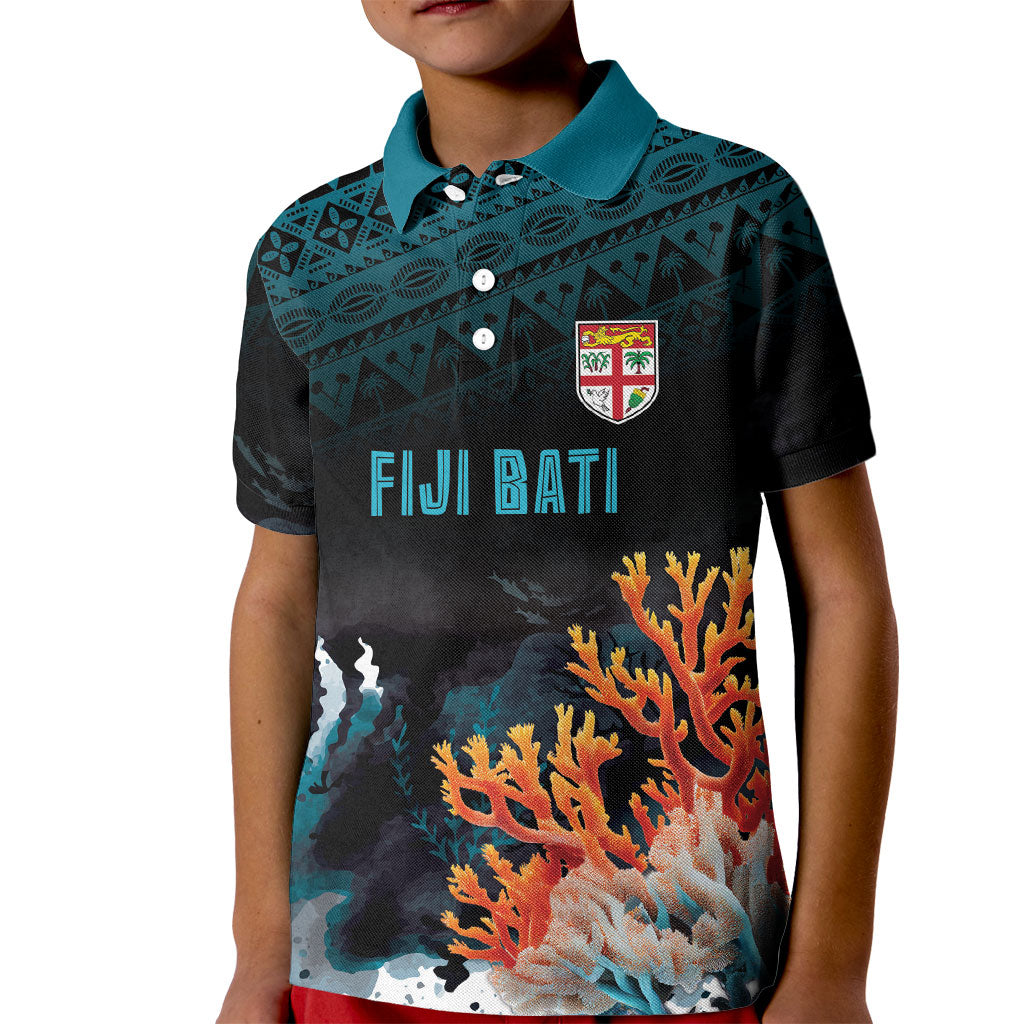 Fiji Bati Rugby Custom Viti Masi Kid Polo Shirt Coral Motifs