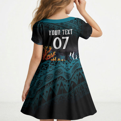 Fiji Bati Rugby Custom Viti Masi Kid Short Sleeve Dress Coral Motifs