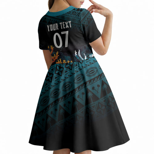 Fiji Bati Rugby Custom Viti Masi Kid Short Sleeve Dress Coral Motifs