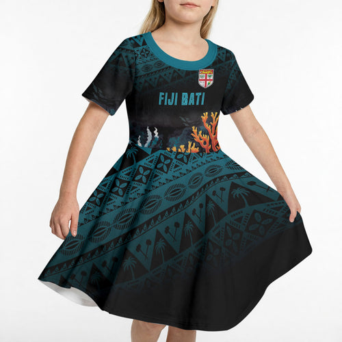 Fiji Bati Rugby Custom Viti Masi Kid Short Sleeve Dress Coral Motifs