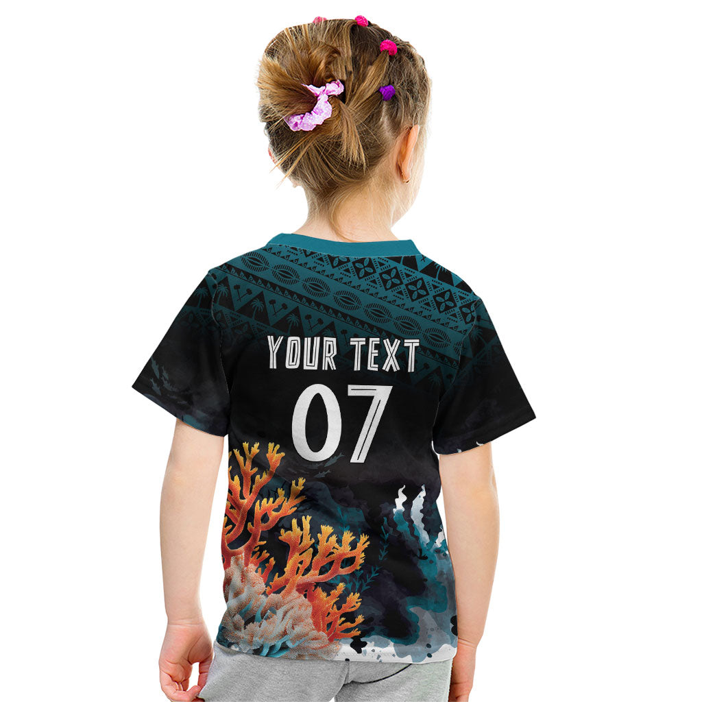 Fiji Bati Rugby Custom Viti Masi Kid T Shirt Coral Motifs