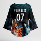 Fiji Bati Rugby Custom Viti Masi Kimono Sleeve Blouse Coral Motifs