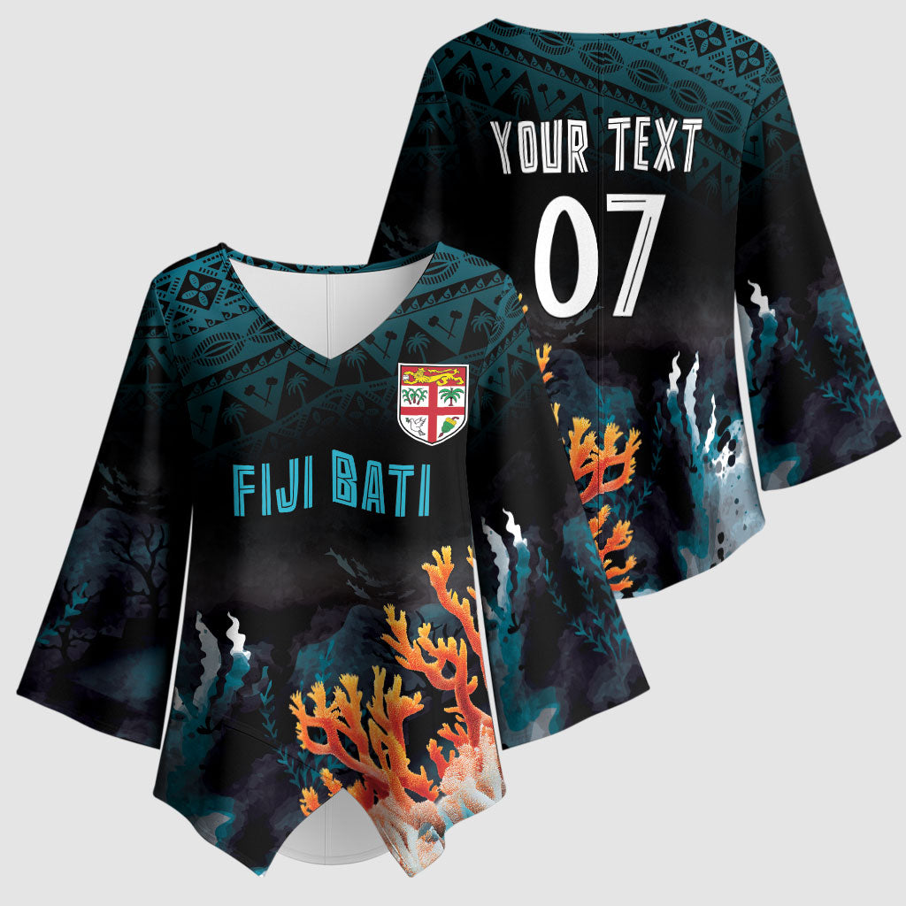 Fiji Bati Rugby Custom Viti Masi Kimono Sleeve Blouse Coral Motifs