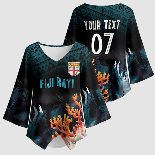 Fiji Bati Rugby Custom Viti Masi Kimono Sleeve Blouse Coral Motifs