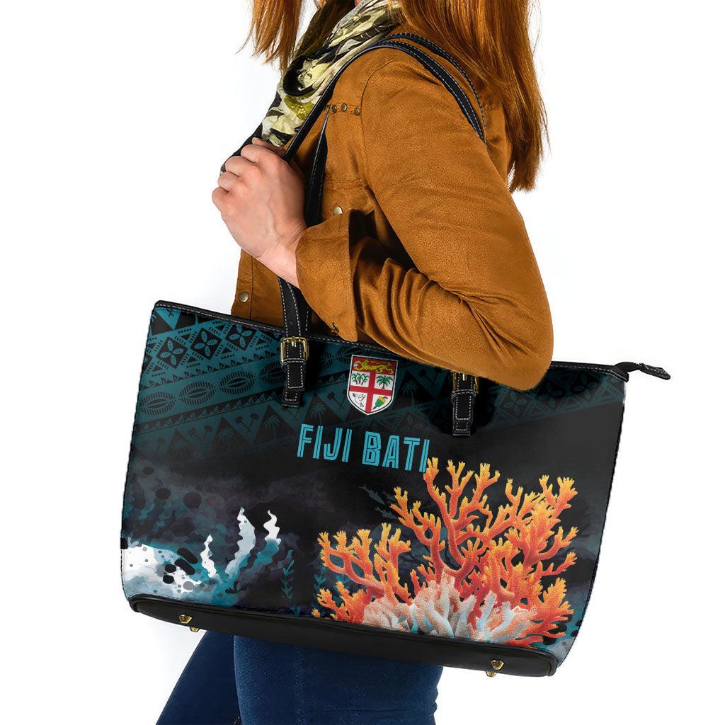 Fiji Bati Rugby Viti Masi Leather Tote Bag Coral Motifs