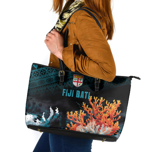 Fiji Bati Rugby Viti Masi Leather Tote Bag Coral Motifs