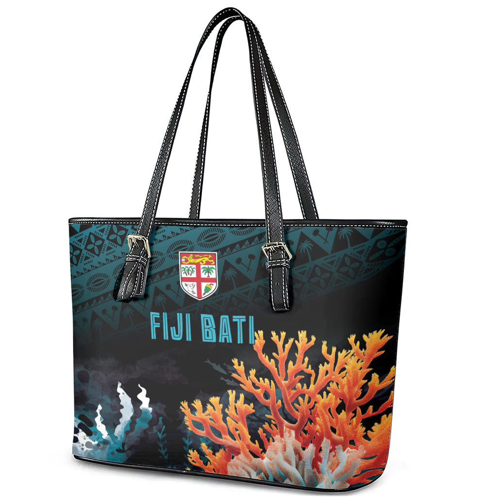 Fiji Bati Rugby Viti Masi Leather Tote Bag Coral Motifs