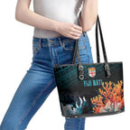 Fiji Bati Rugby Viti Masi Leather Tote Bag Coral Motifs
