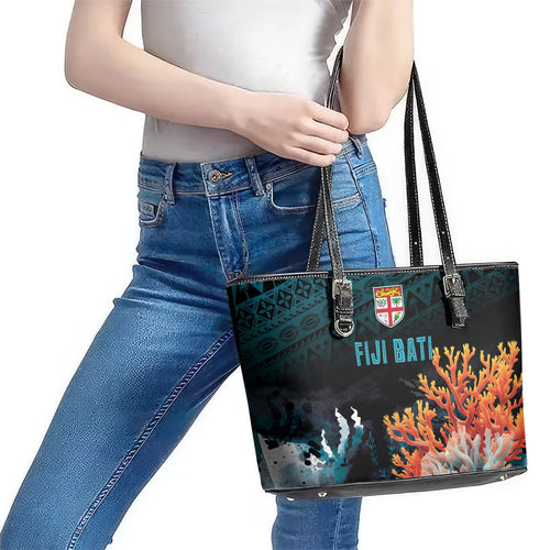 Fiji Bati Rugby Viti Masi Leather Tote Bag Coral Motifs